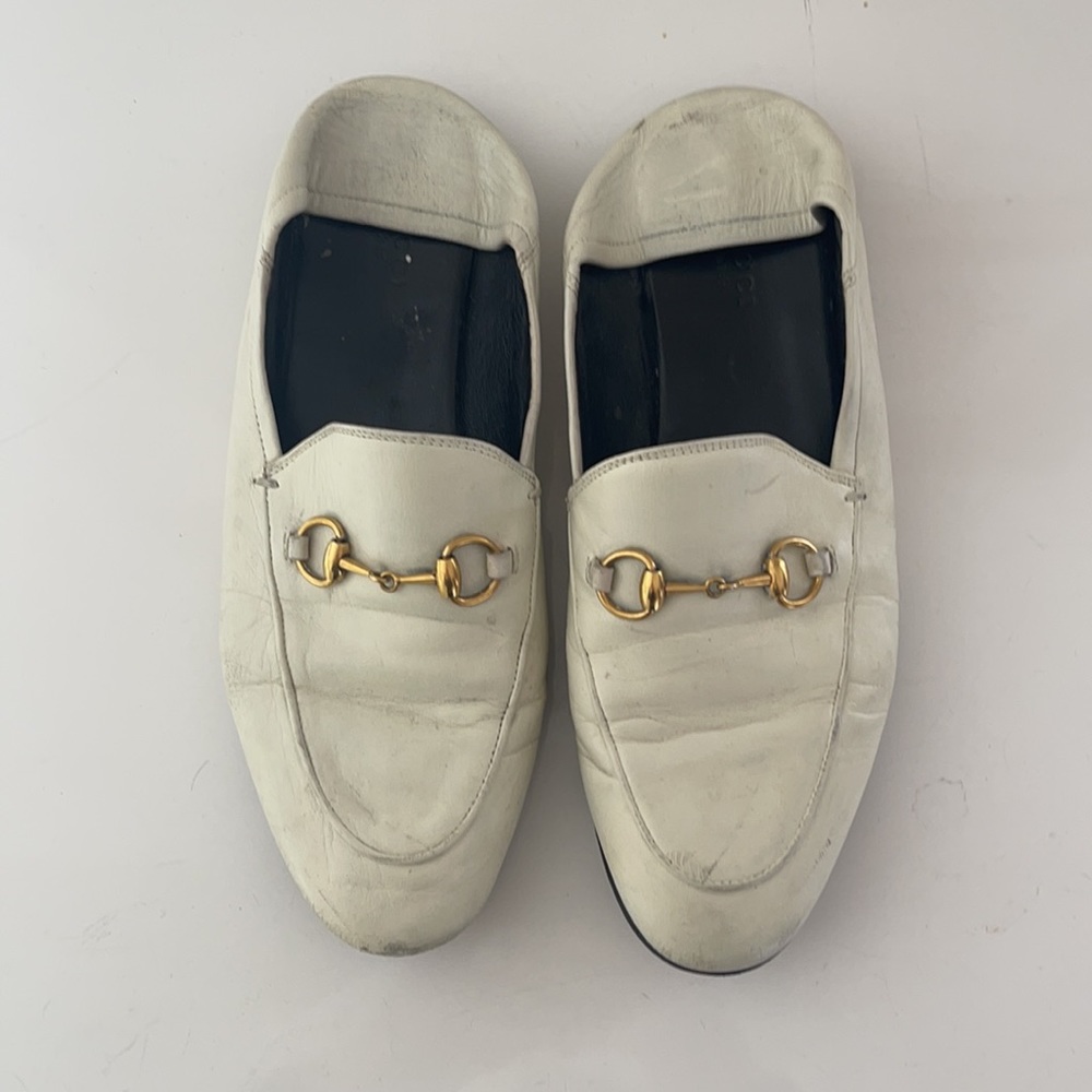 Gucci White Leather Horsebit loafer